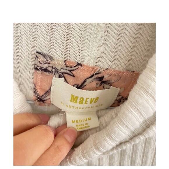 Anthropologie Sweater Women's Medium Maeve Cowl Neck Cream Ribbed Relaxed Fit - Picture 3 of 9